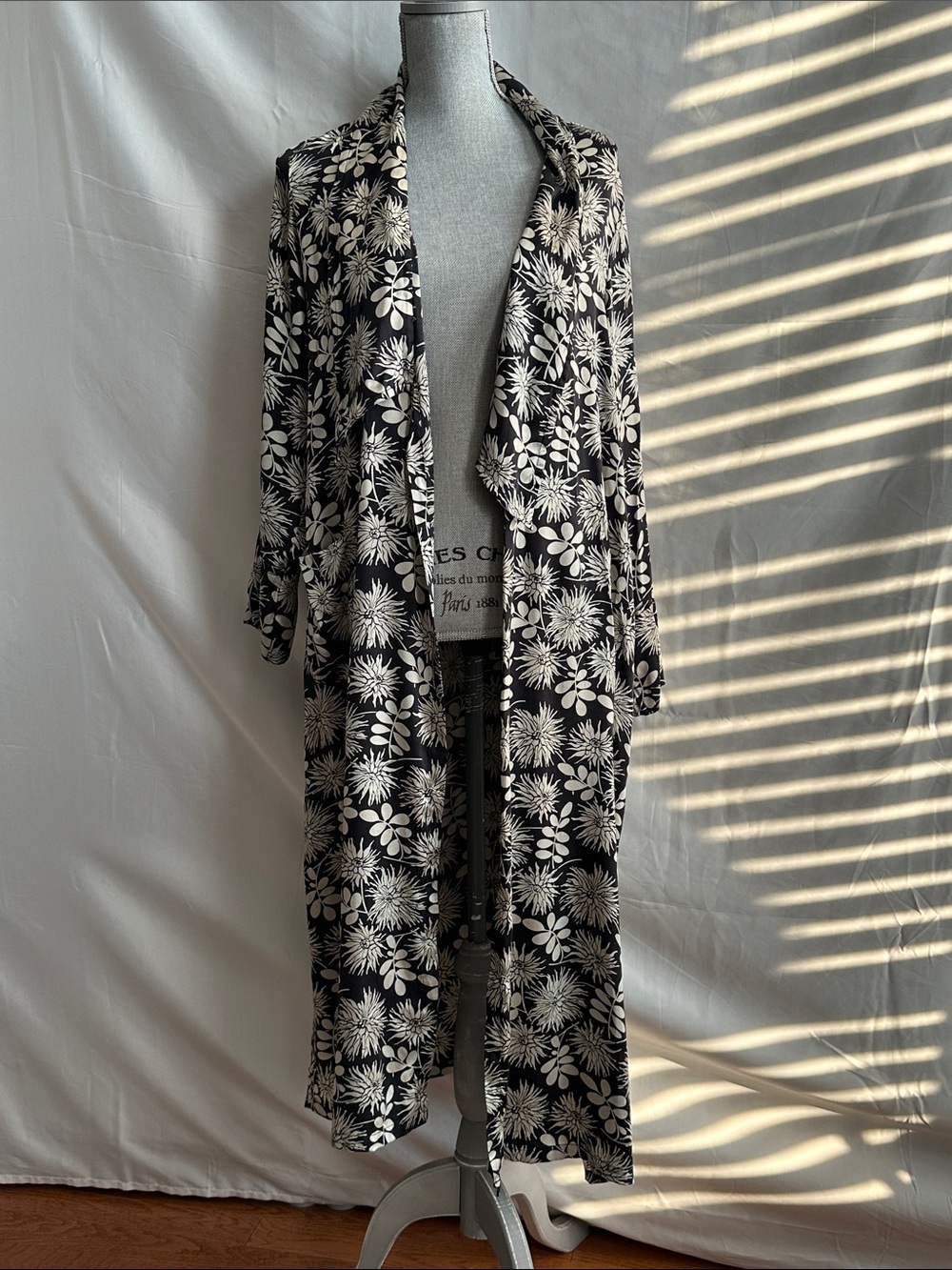 Stella McCartney Silk Black & Cream Floral Long Robe
